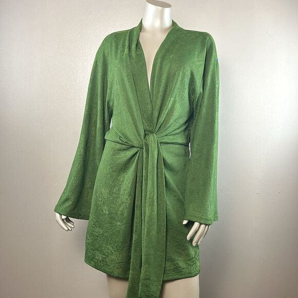 ZARA jacquard dress green ties wrap blogger favorite large L - Picture 2 of 13